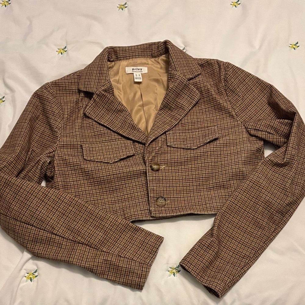 Checkered Cropped Blazer